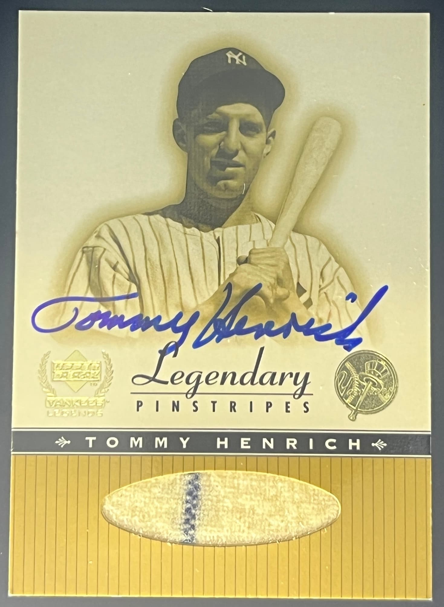 2000 Upper Deck Legendary Pinstripes Tommy Henrich Auto Relic