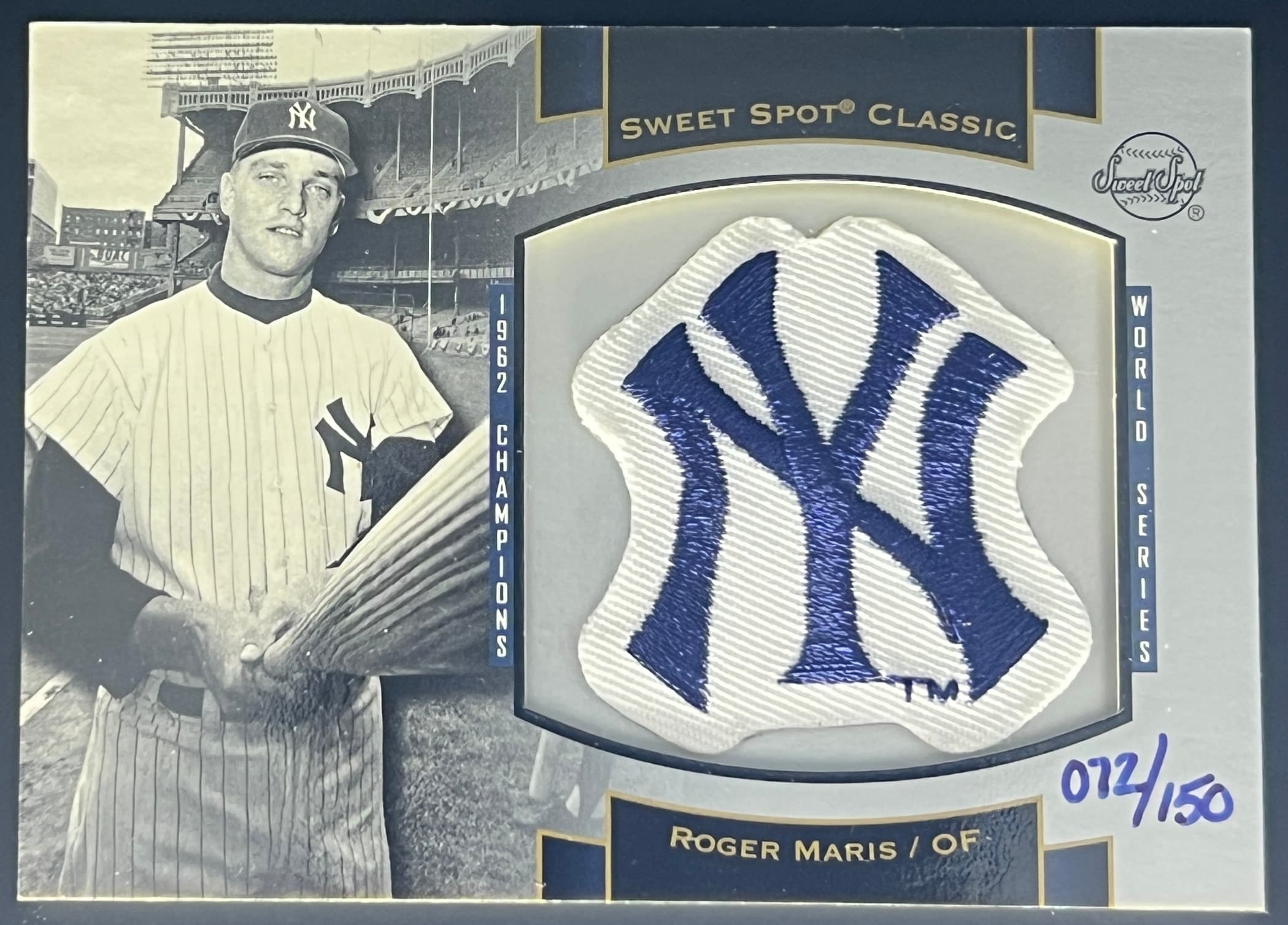 2003 Upper Deck SP Sweet Spot Classic Roger Maris 1962 World Series Patch 72/150.