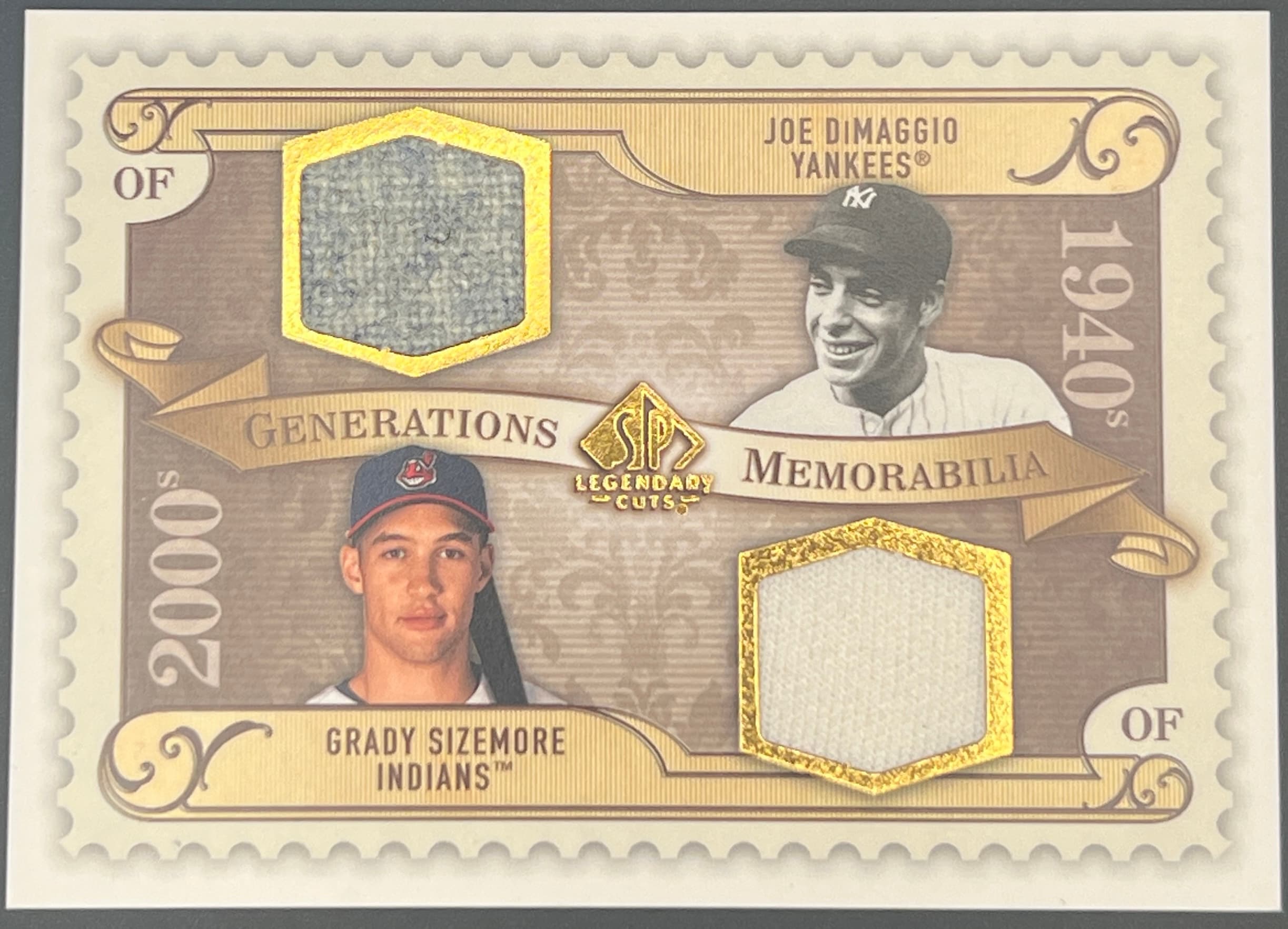 2009 SP Legendary Cuts Generations Joe Dimaggio and Grady Sizemore