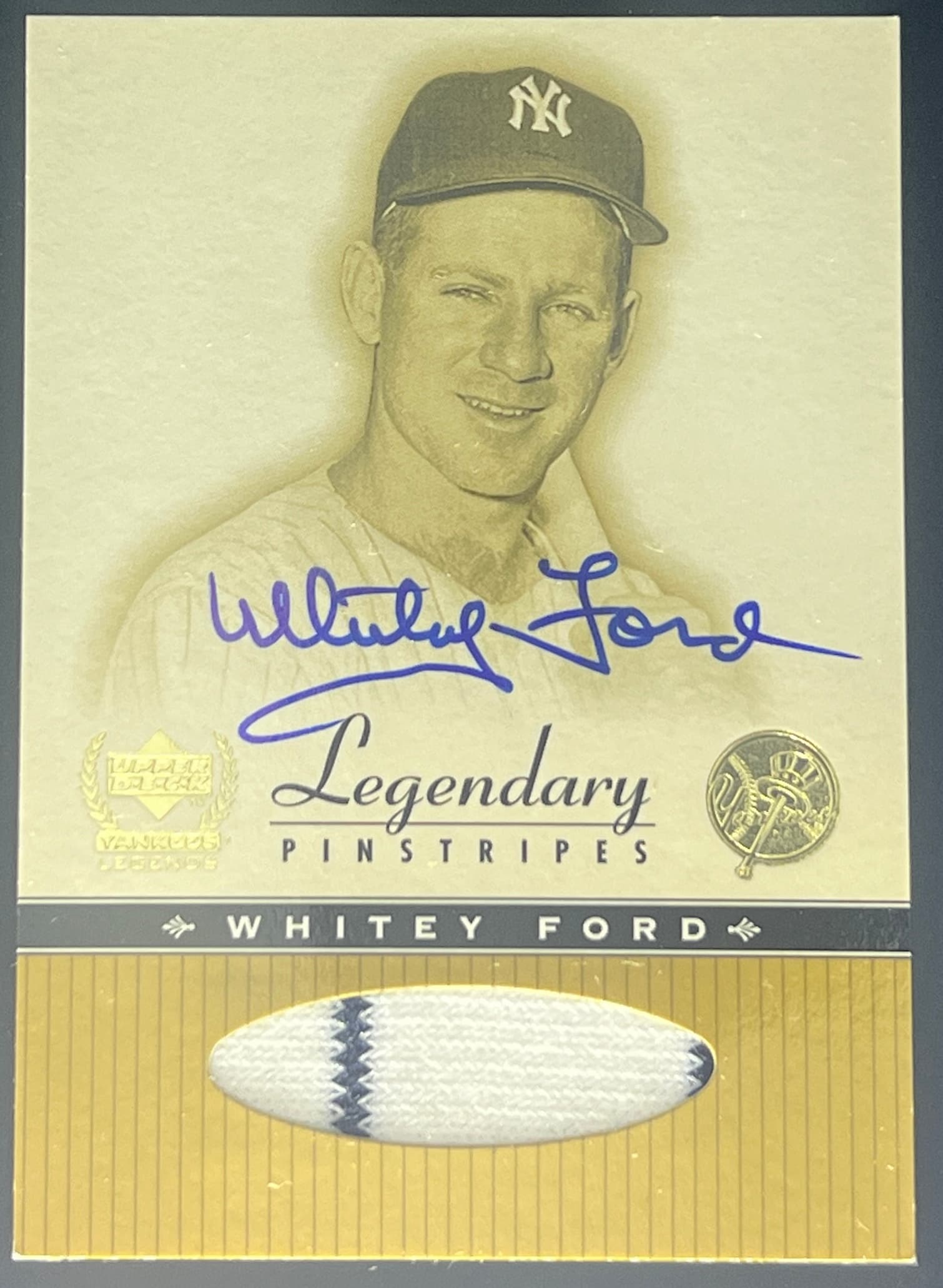 2000 Upper Deck Legendary Pinstripes Whitey Ford Auto/Relic