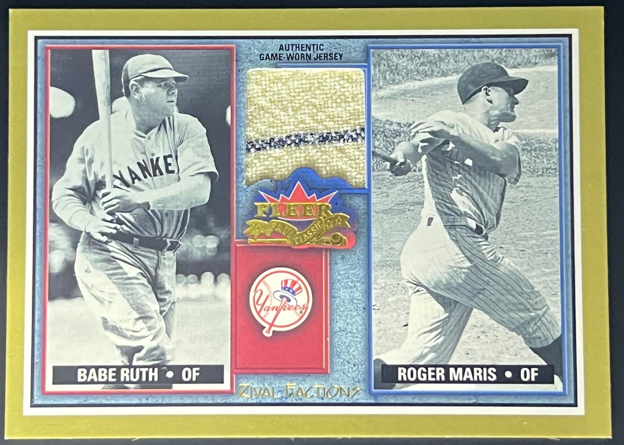 2002 Fleer Fall Classics Rival Factions Babe Ruth and Roger Maris Game Used Jersey.