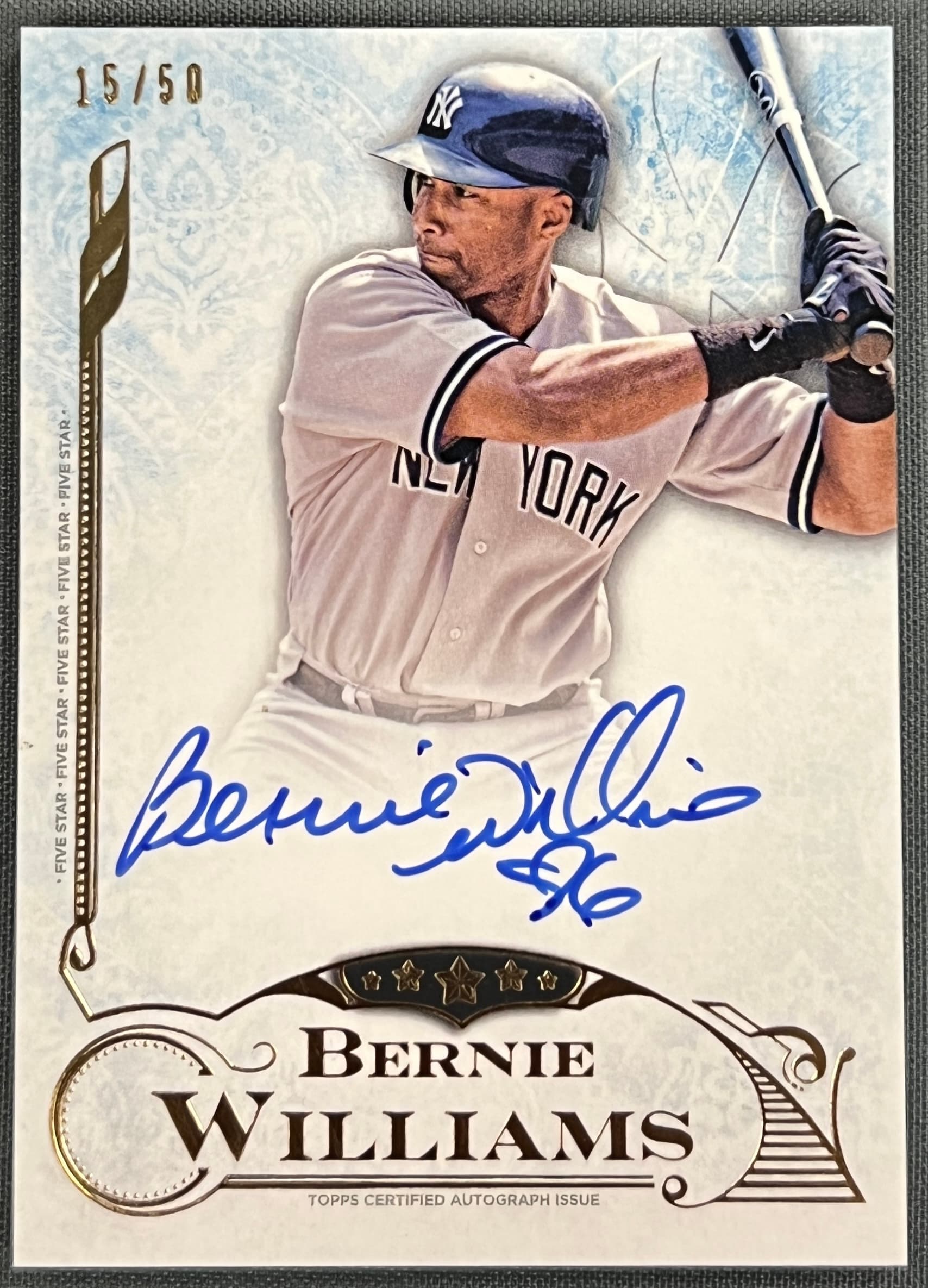 2015 Topps Five Star Auto Bernie Williams Gold Auto 15/50